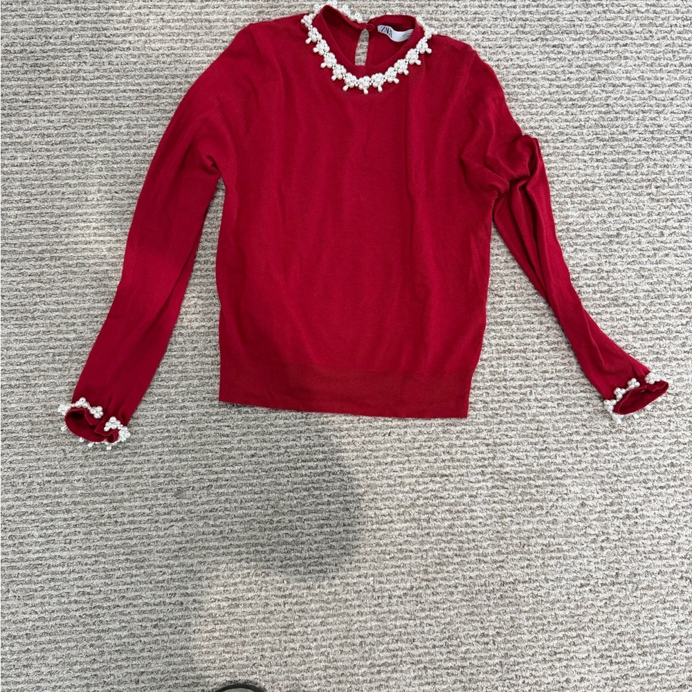 Zara Red Top with White Accents